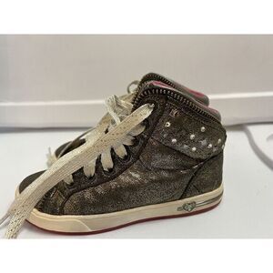 Skechers Kids‎ GIRLS Shoes Shoutouts Zipsters Metal Size 11 Sneakers Silver Pink